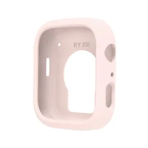 Vista dettagliata custodia protettiva in silicone, cover rosa chiaro, aperture precise, materiale.