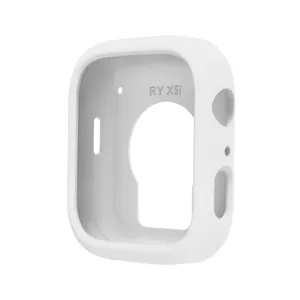 Dettaglio della custodia protettiva per smartwatch in silicone bianco con aperture.