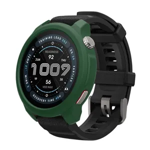 Green silicone protective case for smart watch, durable cover with precise cutouts.