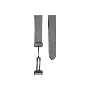Grey watch strap with black magnetic folding clasp, durable and stylish replacement band.