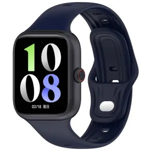 Smartwatch mit dunkelblauem Silikonarmband und quadratischem Digitalzifferblatt für Alltag.