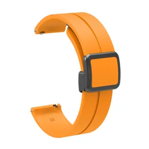 Silicone watch strap detail close-up showing the magnetic folding buckle and 22mm size mark.