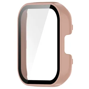 Rose gold integrated smartwatch protective case with screen protector, detail view, sleek design.
