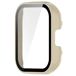Close-up detail view of the beige smartwatch protective case with integrated screen protector.