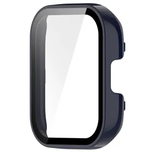 Smartwatch protective case detail view, integrated hard cover and screen protector in dark blue.