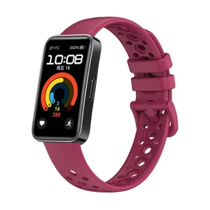 Breathable silicone replacement strap with multiple holes for smart fitness band red