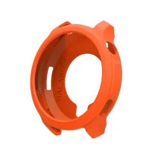 Orange silicone protective case detail for smartwatch, durable bumper cover accessory.