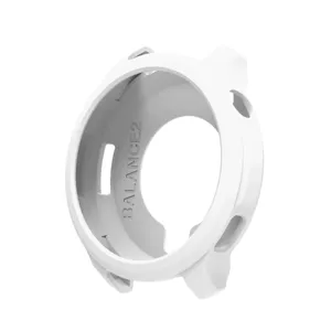 White silicone smartwatch protective case detail showing precise cutouts and imprint.