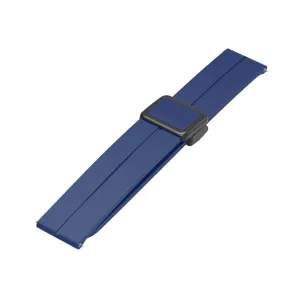 Silicone smartwatch strap with magnetic folding clasp, replacement band in blue color detail