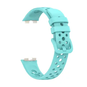 Breathable silicone watch band strap detail view, flexible material with ventilation holes.