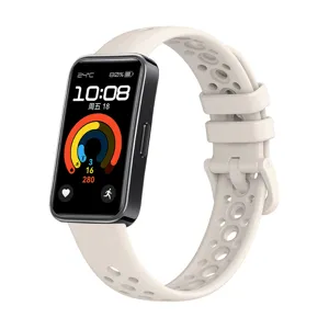 Replacement breathable silicone watch strap with multi-holes for smart fitness band detail view.
