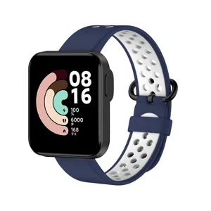 Smart watch with square dial and two-tone breathable silicone strap for daily sports tracking.