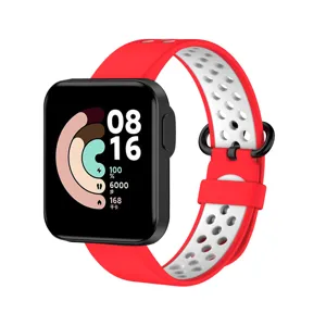 Replacement sports breathable silicone strap for Redmi watch, stylish red and white design.