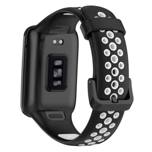 Correa de repuesto de silicona para reloj inteligente transpirable perforada bicolor negro