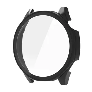 Custodia protettiva per smartwatch con vetro temperato, design nero rigido e resistente.