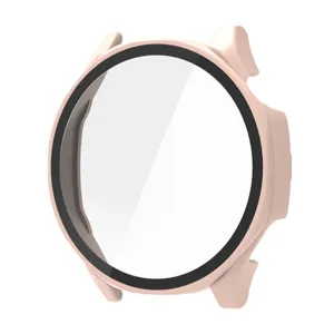 Dettaglio custodia rosa per smartwatch integrata, taglio preciso per protezione con vetro temperato.