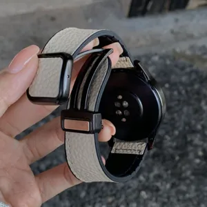 Replacement leather magnetic watch strap with black metal connector for smartwatch main view