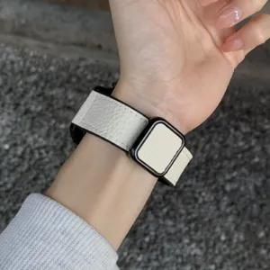 Replacement magnetic leather strap for smart watch with metal connector stylish design