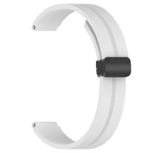Vista dettagliata del cinturino in silicone bianco con chiusura magnetica nera.