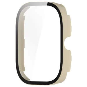 Detailed close-up of the smartwatch protective case featuring PC bumper and clear tempered glass.