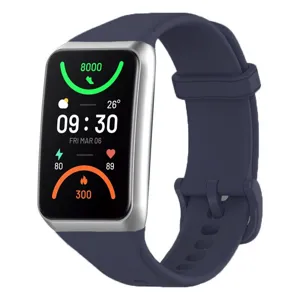 Vue détaillée du bracelet de rechange en silicone pour fitness, coloris bleu foncé élégant.