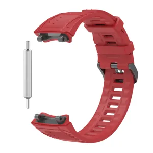 Detail van vervangend rood siliconen horlogebandje voor Amazfit Rex3 smartwatch met tool