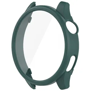 Green smartwatch protective case detail view with integrated tempered glass screen protector.