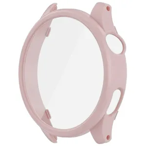 Close-up detail shot of the pink smartwatch protective case with integrated screen protector.