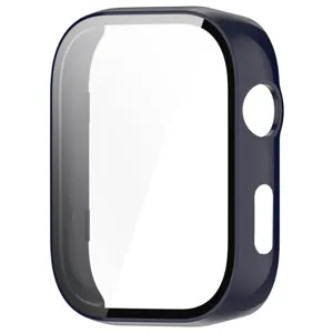 Donkerblauwe smartwatch beschermhoes met gehard glas en nauwkeurige uitsparingen voor knoppen.