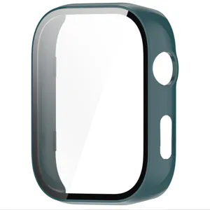 Gedetailleerd overzicht van de donkergroene smartwatch beschermhoes met gehard glas scherm.