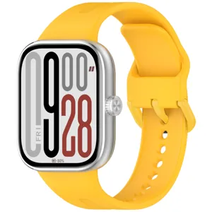 Bright yellow silicone smartwatch strap replacement, soft flexible wristband for daily wear.