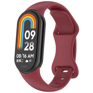Silicone replacement strap compatible with Xiaomi Smart Band 8 and 9, wine red color.