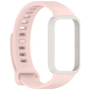 Nahaufnahme des rosa Silikon Ersatzarmbands für Smartwatch mit Schutzhülle und tollem Design.