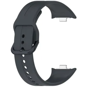 Dark grey silicone replacement smart watch strap with metal buckle and connector for daily sports.