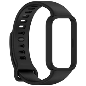 Detailansicht des schwarzen Ersatz-Silikonarmbands für Fitness-Tracker, flexibles Design.