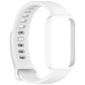 Detailansicht des weißen Silikon-Ersatzarmbands für Smartwatches mit integriertem Rahmen.