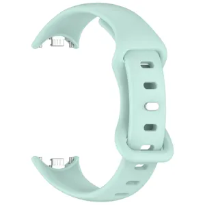 Mint green silicone replacement watch strap band with metal connector for smart fitness tracker.