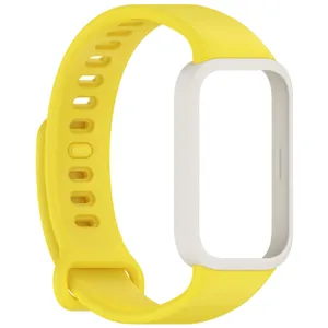 Ersatz Silikon Armband und Schutzgehaeuse fuer Fitness Tracker, gelbes Armband Detailansicht.