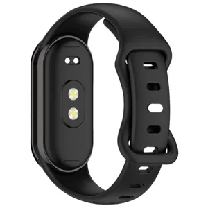 Replacement silicone watch strap compatible with Xiaomi band 8 and 9 in black color.