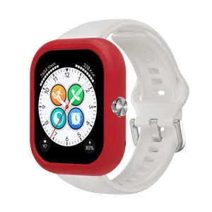 Funda protectora de silicona para reloj inteligente, parachoques rojo y correa blanca.