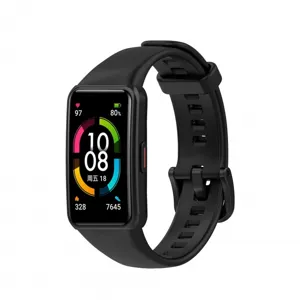 Pulsera de rastreador de fitness inteligente negra con pantalla a color para hora y salud.