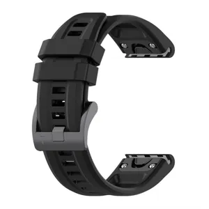 Black silicone sports watch strap replacement compatible with outdoor smartwatches 22mm