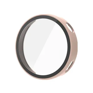 Ronde smartwatch beschermhoes met geïntegreerde gehard glas screenprotector, roze.