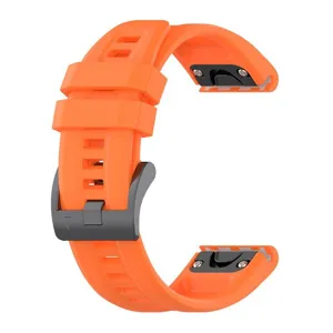 Orange silicone quick release watch strap detail view, compatible with outdoor sports smartwatches.