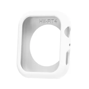 Vista dettagliata della custodia protettiva in silicone bianco per smartwatch, vestibilità precisa.