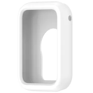 Funda protectora de silicona blanca detallada para pulsera inteligente, antichoque y antiarañazos.