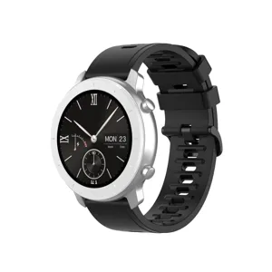 Replacement silicone strap for smart watch, breathable perforated design, comfortable daily wear.