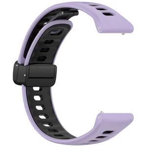 Vista dettagliata del cinturino di ricambio per smartwatch in silicone bicolore con fibbia.