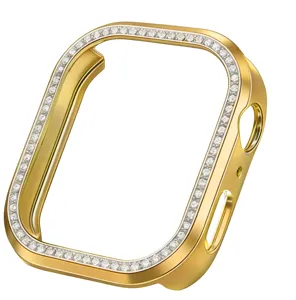Goldener Glanz Smartwatch Gehäuse mit Strass, funkelnder Diamant Schutzrahmen für Uhren.