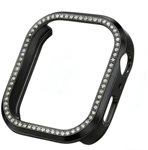 Schwarze strassbesetzte Smartwatch Schutzhülle Detail, glänzender Glitzerrahmen Zubehör.